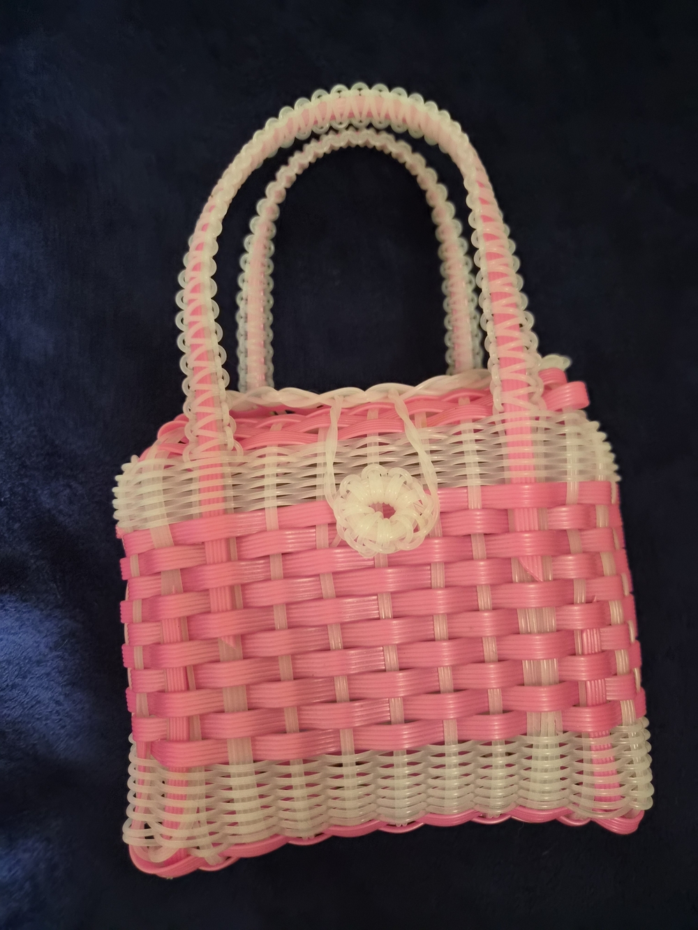 Pink and White Woven Cosmetic Tote